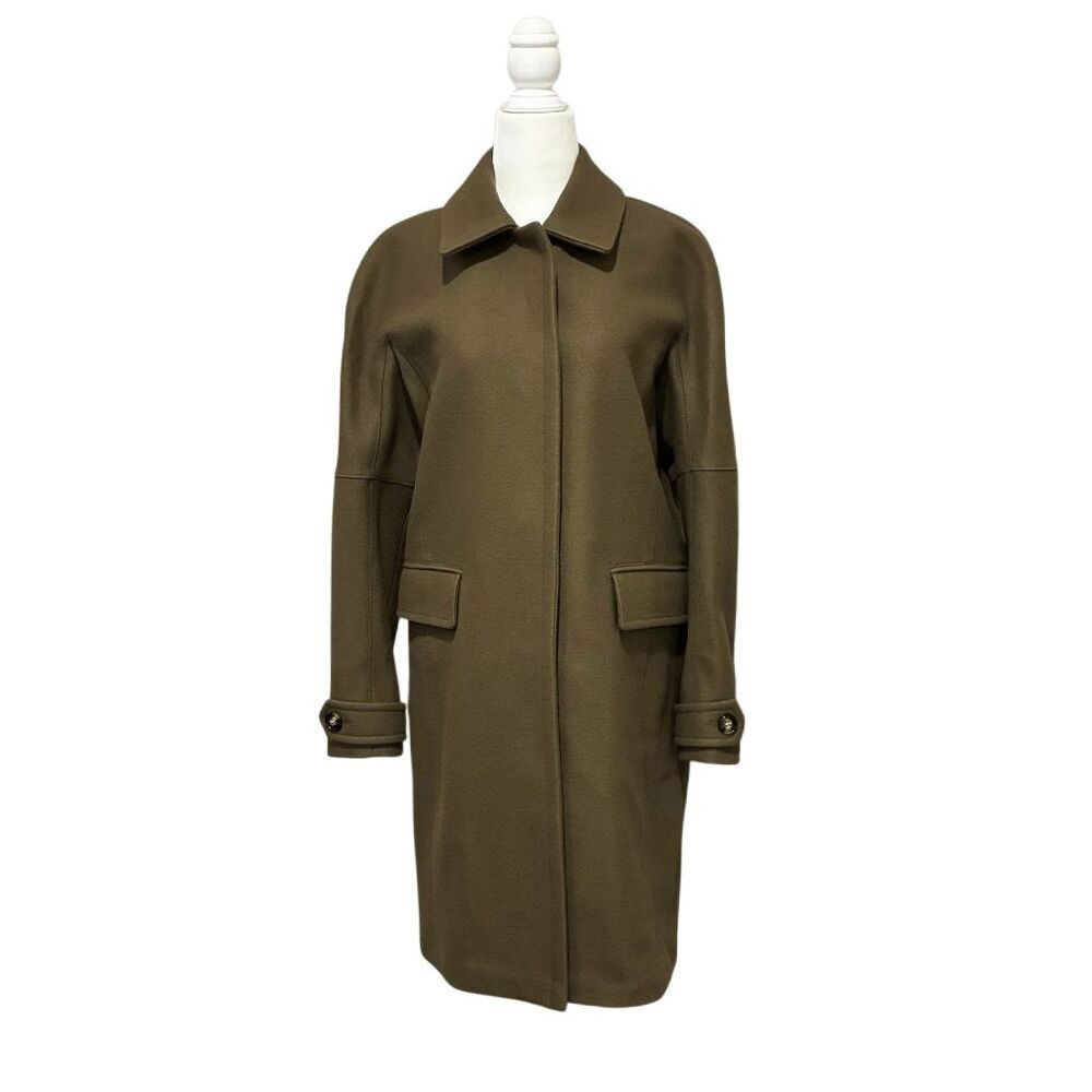 Burberry Brit Olive Green Wool Cashmere Coat Gold Snap Button Jacket US 6
